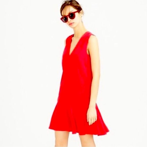 J CREW Poppy Red Ruffle Swing Dress - Picture 1 of 5